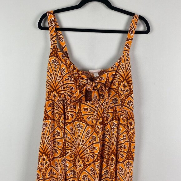 Knox Rose Wide Strap Sleeveless A-Line Midi Dress Size XL Orange Floral Smocked - Picture 2 of 11